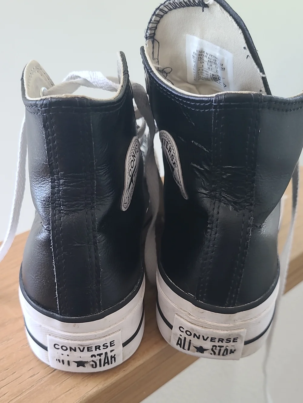 Converse Black Leather Platform High Top Sneakers with White Accents